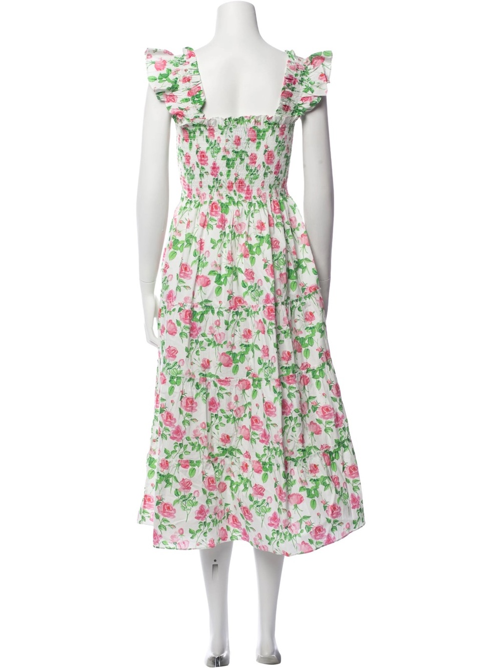 Hill House Floral Smocked Midi Dress in Pink and Green S - Picture 3 of 9